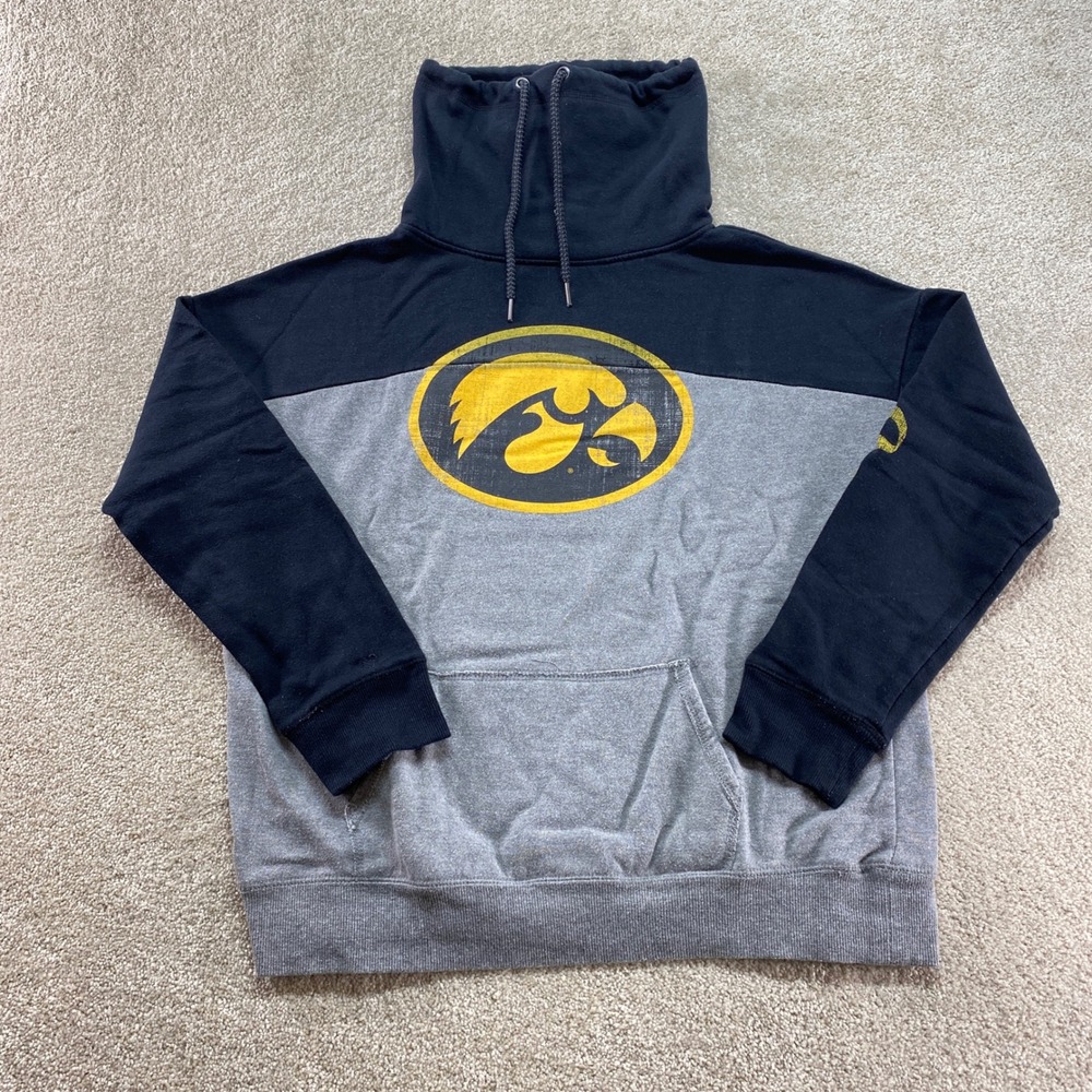 Colosseum Iowa Hawkeyes Sweatshirt Womens Medium Gray Black Funnel Neck Fleece